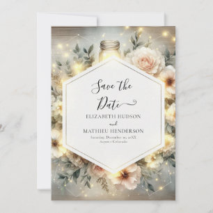 Bewerkbare Boho Mason Jar Wedding Save The Date