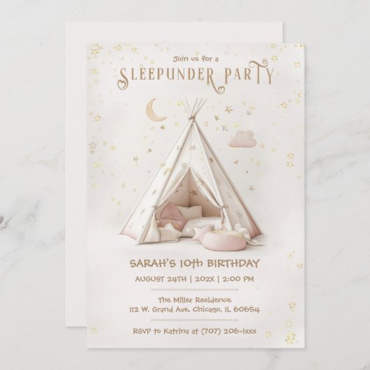 Bewerkbare Boho Sleepunder Party Verjaardag Kaart (Voorkant / Achterkant)