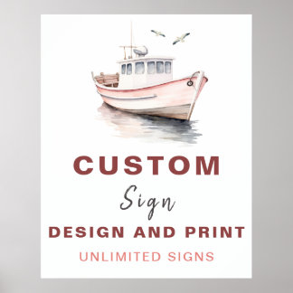 Bewerkbare boot nautische aangepaste verjaardag te poster