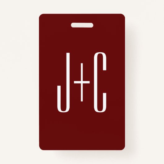 Bewerkbare bordeaux rode achtergrond & witte tekst badge (Voorkant)