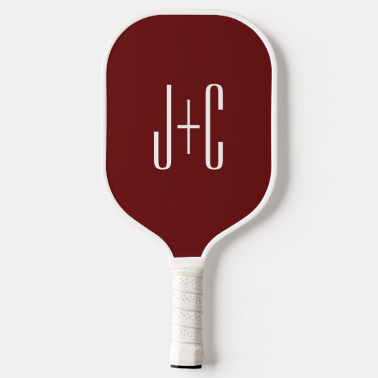 Bewerkbare bordeaux rode achtergrond & witte tekst pickleball paddle (Achterkant)