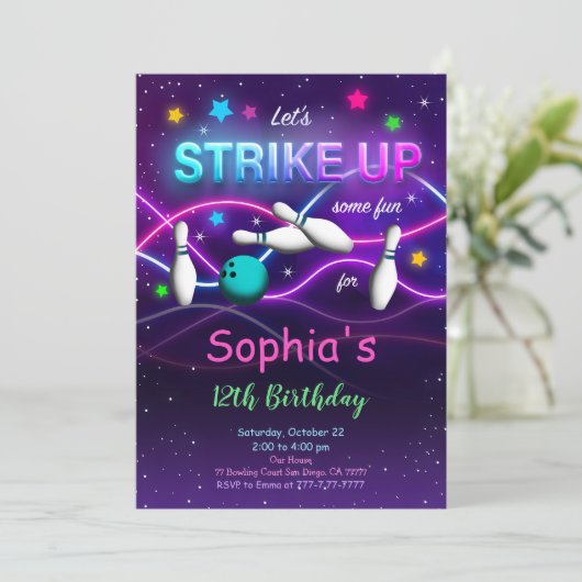 Bewerkbare bowling uitnodiging (Staand voorkant)