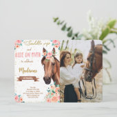 Bewerkbare bruine paard foto uitnodiging (Staand voorkant)