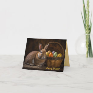 Bewerkbare Bunny en Eggs in een mand Pasen Kaart