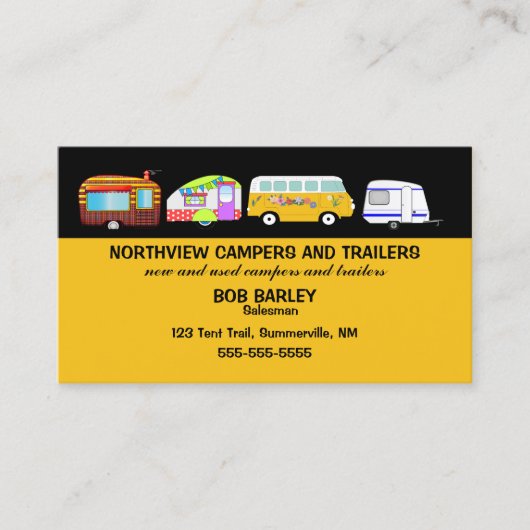 Bewerkbare campers en trailerverkoop visitekaartje (Voorkant)