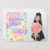 Bewerkbare Candy Verjaardagsfoto Uitnodiging (Voorkant)