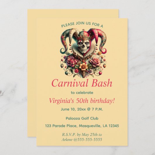 Bewerkbare Carnival Bash Kaart (Voorkant / Achterkant)