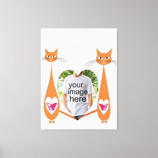 Bewerkbare Cat Love Heart – Aangepast tekstontwerp Canvas Afdruk (Voorkant)