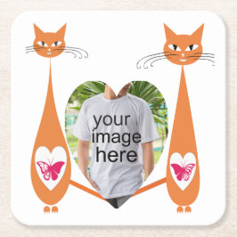 Bewerkbare Cat Love Heart – Aangepast tekstontwerp Vierkante Kartonnen Onderzetter