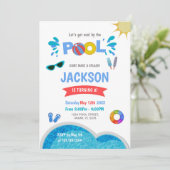 Bewerkbare Cool Summer Swim Party Uitnodigen Kaart (Staand voorkant)