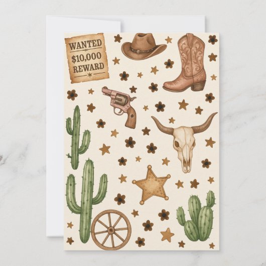 Bewerkbare Cowgirl verjaardagsfeestje uitnodiging (Achterkant)