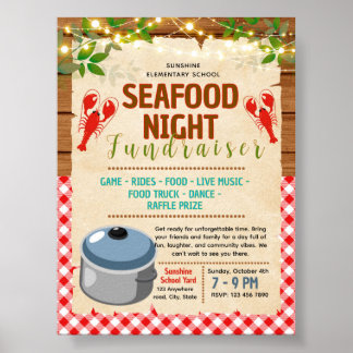 Bewerkbare crawfish-kook seafood fondsenwervingsfl poster