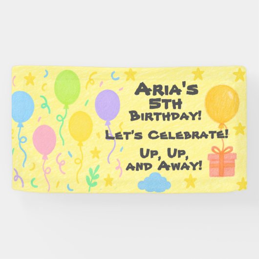 Bewerkbare Crayon Stijl – Ballon Bash Verjaardag Spandoek (Horizontaal)