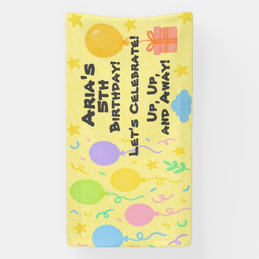 Bewerkbare Crayon Stijl – Ballon Bash Verjaardag Spandoek (Verticaal)