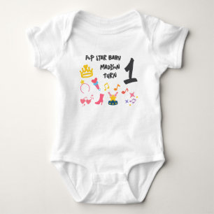Bewerkbare Crayon Stijl – Pop Star Diva Verjaardag Romper