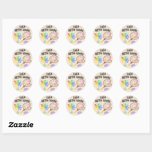 Bewerkbare Crayon Style – Artsy Paint & Palette Ronde Sticker (Vel)