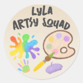 Bewerkbare Crayon Style – Artsy Paint & Palette Ronde Sticker (Voorkant)