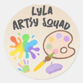 Bewerkbare Crayon Style – Artsy Paint & Palette Ronde Sticker