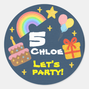 Bewerkbare Crayon Style – Rainbow Celebration Ronde Sticker