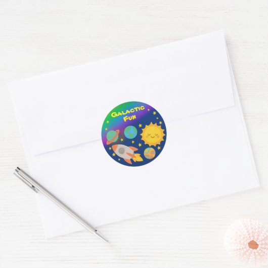 Bewerkbare Crayon Style – Solar System Trip Ronde Sticker (Envelop)