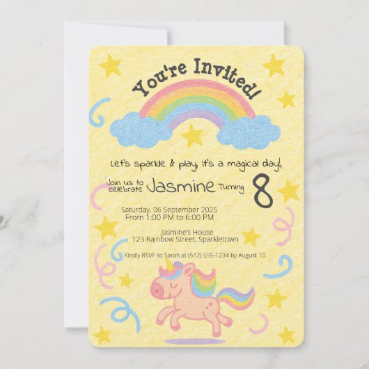 Bewerkbare Crayon Style – Unicorn Dream Sparkle Kaart (Voorkant)