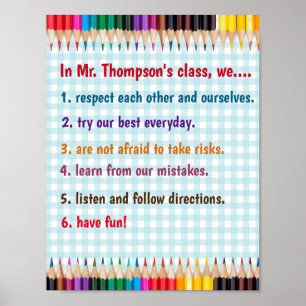 Bewerkbare Crayons Klaslokaal Regels Poster
