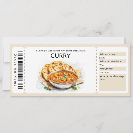 Bewerkbare Curry Gift Voucher Sjabloon Kaart (Voorkant)