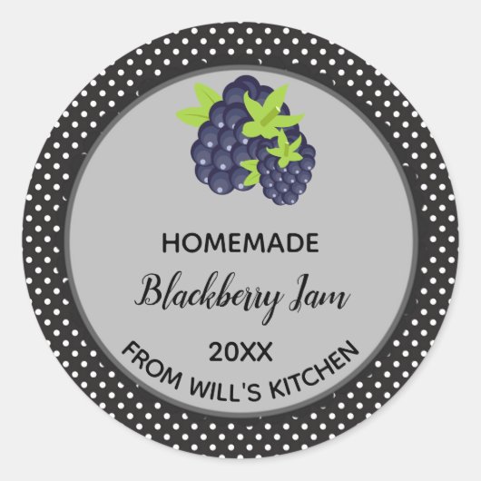 Bewerkbare Dark Polka Dots Blackberry Jam Labels (Voorkant)