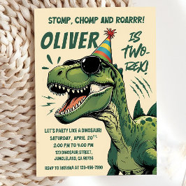 Bewerkbare dinosaurus 2e verjaardag uitnodiging, t kaart
