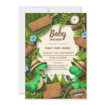 Bewerkbare dinosaurus babyshower kaart voor jongen