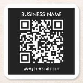 Bewerkbare (direct gegenereerde) QR-code | Zwart Vierkante Kartonnen Onderzetter