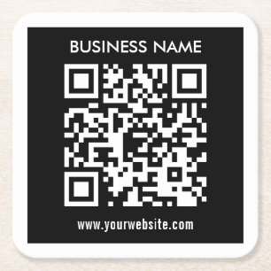Bewerkbare (direct gegenereerde) QR-code Zwart Vierkante Kartonnen Onderzetter