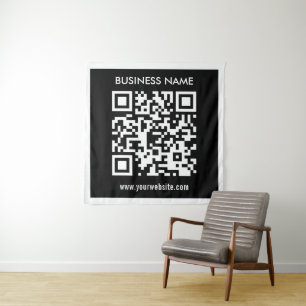 Bewerkbare (direct gegenereerde) QR-code Zwart Wandkleed