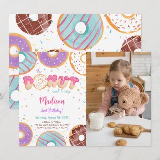 Bewerkbare donut verjaardagsfeestfoto kaart