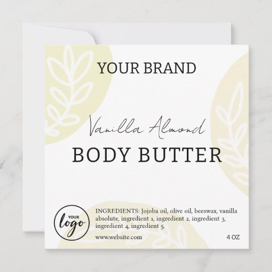 Bewerkbare downloadbare Body Butter-labels Kaart (Voorkant)