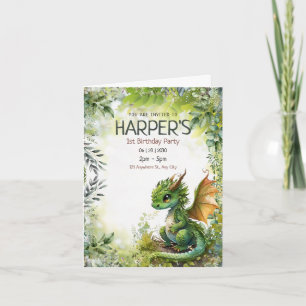 Bewerkbare Dragon 1e Verjaardagsfeestuitnodiging
