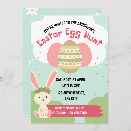 Bewerkbare easter egg hunt uitnodiging sjabloon (Voorkant / Achterkant)