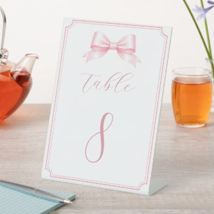 Bewerkbare Elegante Roze Bruidsfeest Tafel Nummers Reclamebord Met Voetstuk
