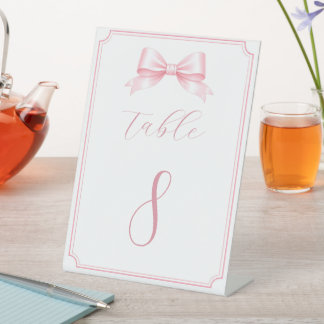 Bewerkbare Elegante Roze Bruidsfeest Tafel Nummers Reclamebord Met Voetstuk