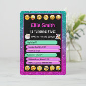 Bewerkbare Emoji verjaardagsuitnodiging Kaart (Staand voorkant)