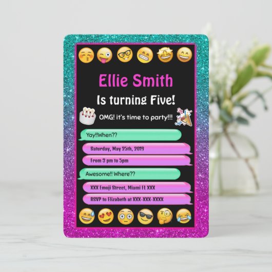 Bewerkbare Emoji verjaardagsuitnodiging Kaart (Staand voorkant)