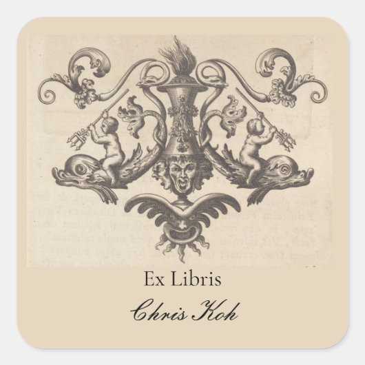 Bewerkbare engelen met Tridents Bookplate Vierkante Sticker (Voorkant)