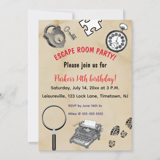 Bewerkbare Escape Room Party Uitnodiging (Voorkant)