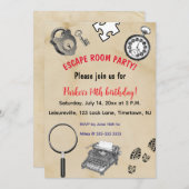 Bewerkbare Escape Room Party Uitnodiging (Voorkant / Achterkant)