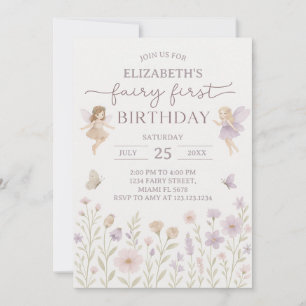Bewerkbare Fairy First Birthday Invitation Kaart