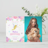 Bewerkbare Fairy Verjaardagsfeestfoto Kaart (Staand voorkant)