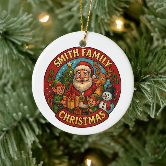 Bewerkbare feestelijke familie kerst keramisch ornament (Boom)