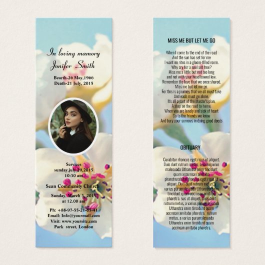 Bewerkbare Floral Funeral Bladwijzer Sjabloon Mini Visitekaartjes (Voorkant /achterkant)