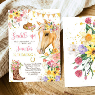 Bewerkbare Floral Horse Verjaardag Uitnodiging Sja