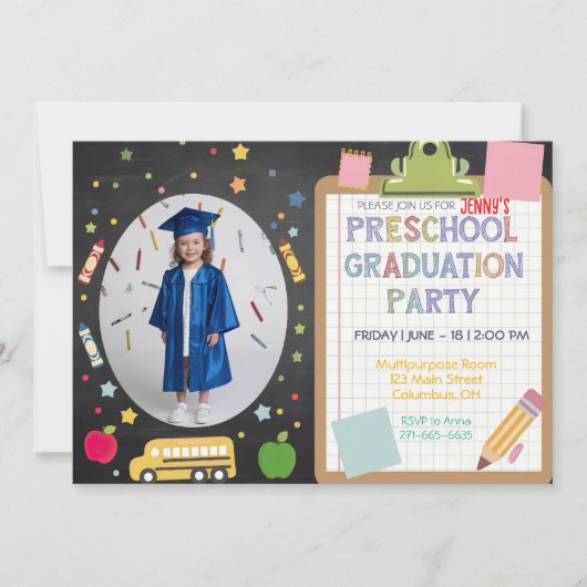 Bewerkbare foto Preschool Afstuderen schoolbord Kaart (Voorkant)